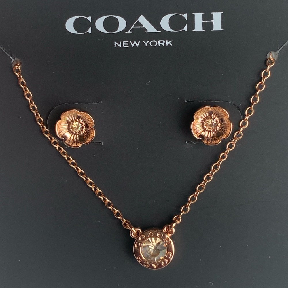 Open Circle Necklace And Tea Rose Stud Earrings Set